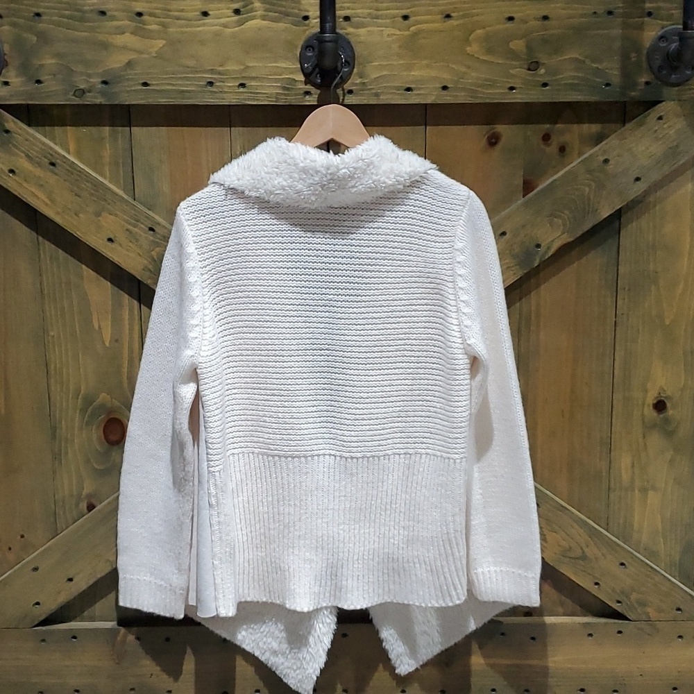 FAUX FUR KNIT SWEATER CREAM, SIZE PETITE LARGE - Picture 2 of 9
